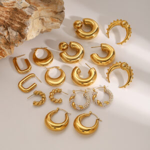 Golden Titanium Steel Earring Set